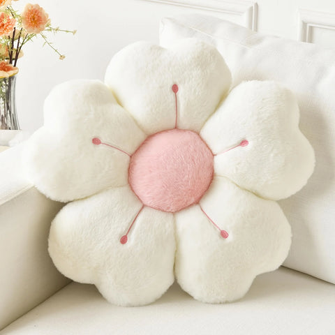Soft Plush Daisy Flower Throw Pillow - Cozy Decorative Cushion for Bed & Sofa, White/Pink, Adorable Floral Desig