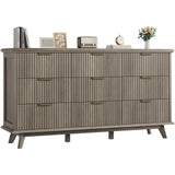 Fluted 9 Drawers Dresser, 59.1" Wide Modern Chest of Drawers with Metal Handle, Large Dresser TV Stand, Wood Drawer Organizer fo