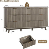 Fluted 9 Drawers Dresser, 59.1" Wide Modern Chest of Drawers with Metal Handle, Large Dresser TV Stand, Wood Drawer Organizer fo