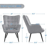 Living Room Chairs Faux Leather Accent Tufted Accent Chair Armchair for Kitchen Leisure Bedroom and Reataurant, Gray