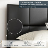 Full Bed Frame with Headboard, Leather Upholstered Bedframe with Tufted Headboard Design, Easy Assembly, No Box Spring Needed