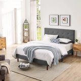 Queen Bed Frame with Adjustable Height Headboard,Tufted Upholstered Platform Bed with Stong Wood Slat Support,Grey