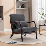 Mid Century Modern Corduroy Accent Chair, Living Room Chairs with Lumbar Pillow Boho Arm Chiar Reading Chair with Solid Wood Fra