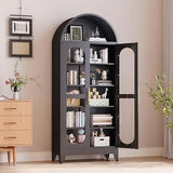 73"H Metal Tall Arched Kitchen Pantry Cabinet with Glass Door, Farmhouse Arched Bookcase with 4 Adjustable Shelves, Versatile Di