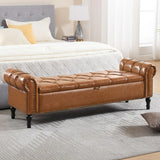 Faux Leather Storage Bench for Bed Room 67 Inch Upholstered Tufted Ottoman Bench with Arms King Size Large Storage Space End of