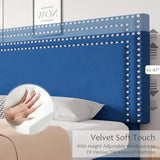 Full Size Platform Bed Frame with Height Adjustable Upholstered Headboard, Modern Mattress Foundation,Strong Wood Slat Support