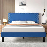 Full Size Platform Bed Frame with Height Adjustable Upholstered Headboard, Modern Mattress Foundation,Strong Wood Slat Support