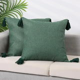 1/2Pcs Green Throw Pillow Covers Cotton Linen Sofa Pillow Cover with Tassel Boho Gift Farmhouse Pillowcase Christmas Home Decor