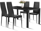Dining Table Set for 4, 48.5" Rectangle Tempered Glass Kitchen Room Table with 4 Black Faux Leather Dining Chairs, Space-Saving