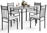 Dining Table Set for 4, 48.5" Rectangle Tempered Glass Kitchen Room Table with 4 Black Faux Leather Dining Chairs, Space-Saving