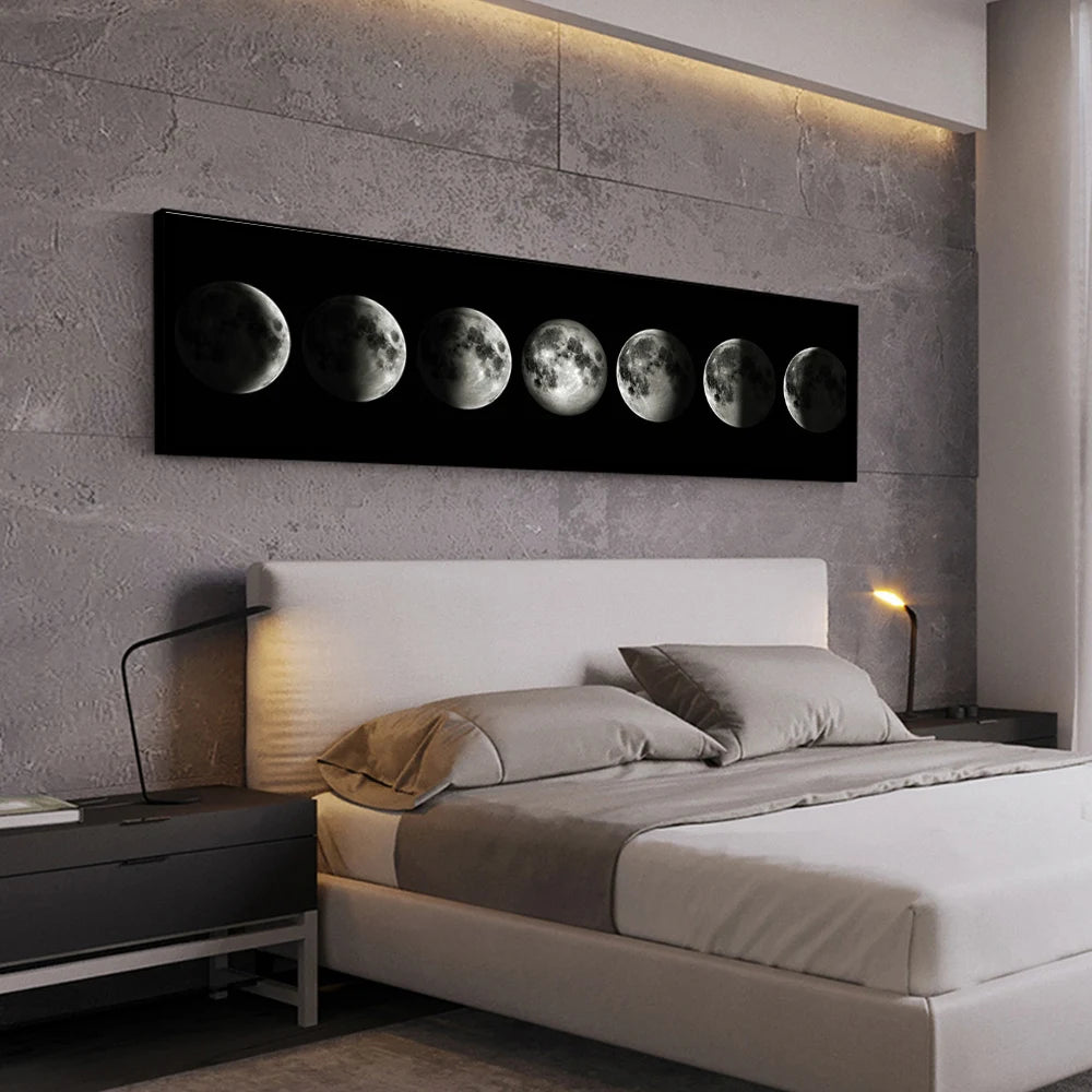 Black and White Moon Phase Posters, Aesthetic Canvas Prints, Painting Wall Picture for Living Room, Bar, Cafe, Home Decor