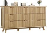 Fluted 9 Drawers Dresser, 59.1" Wide Modern Chest of Drawers with Metal Handle, Large Dresser TV Stand, Wood Drawer Organizer fo