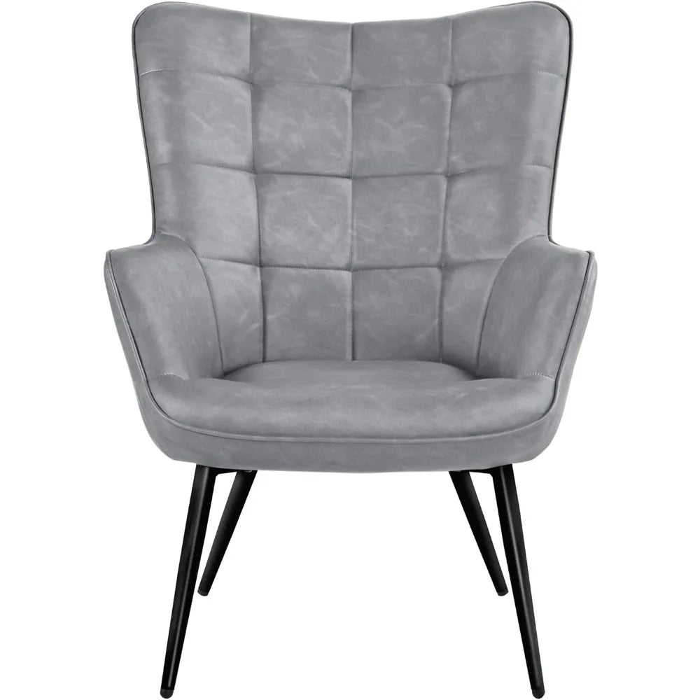 Living Room Chairs Faux Leather Accent Tufted Accent Chair Armchair for Kitchen Leisure Bedroom and Reataurant, Gray