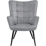 Living Room Chairs Faux Leather Accent Tufted Accent Chair Armchair for Kitchen Leisure Bedroom and Reataurant, Gray
