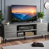 TV Stand for 65" TV, 58" Entertainment Center with 2 Storage Cabinets, Retro Media Console for Living Room/Bedroom – Light Gray