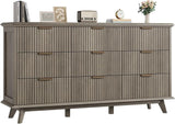 Fluted 9 Drawers Dresser, 59.1" Wide Modern Chest of Drawers with Metal Handle, Large Dresser TV Stand, Wood Drawer Organizer fo