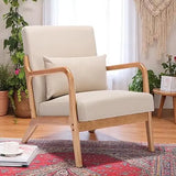 Mid Century Modern Corduroy Accent Chair, Living Room Chairs with Lumbar Pillow Boho Arm Chiar Reading Chair with Solid Wood Fra