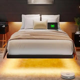 Floating Twin Bed Frame with Smart LED Lights and Charging Station, Modern Heavy Duty Metal Platform Bed, No Box Spring Needed,
