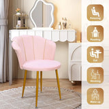1Pc Vanity Chair with Golden Legs, Mid Century Modern Accent Chair, Upholstered Velvet Dining Chair with Back for Waiting Room