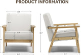 Mid Century Modern Accent Chair, Upholstered Living Room Chairs with Solid Wood Armrest, (Straight Armrests, Beige)