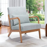 Mid Century Modern Corduroy Accent Chair, Living Room Chairs with Lumbar Pillow Boho Arm Chiar Reading Chair with Solid Wood Fra