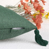 1/2Pcs Green Throw Pillow Covers Cotton Linen Sofa Pillow Cover with Tassel Boho Gift Farmhouse Pillowcase Christmas Home Decor