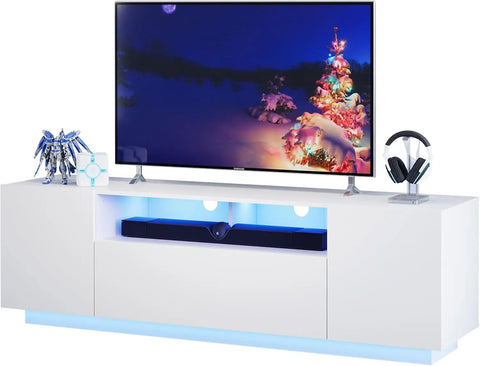 TV Stand for 65 Inch TV, Modern Entertainment Center with LED, 58" TV Console with Storage Cabinet, TV Stands for Living Room