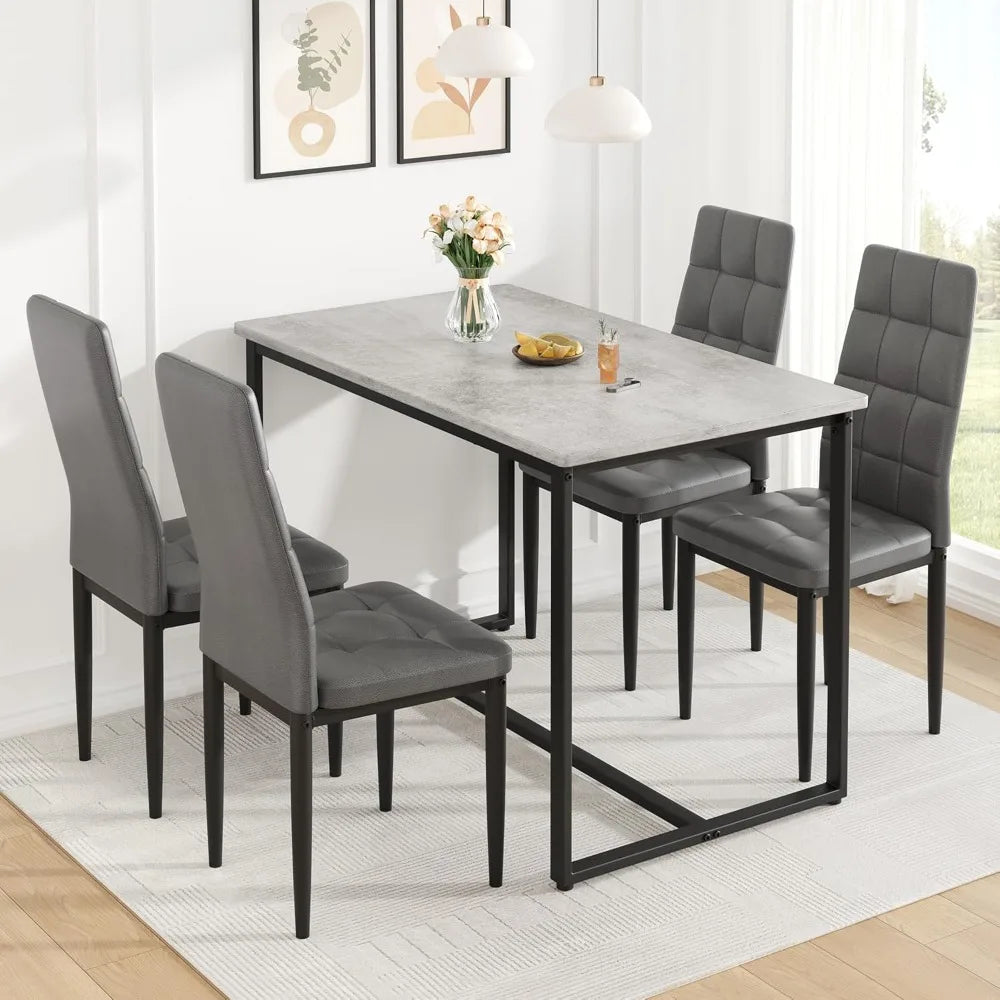 Dining Table Set for 4 with Chairs Faux Marble Dining Table Set Modern 47" Kitchen Table Set with 4 PU Chairs for Apartment Spac