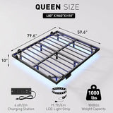 10 Inch Floating Queen Bed Frame with Smart LED Lights and Charging Station, Modern Metal Queen Bed Frame, Easy to Assemble