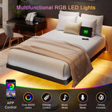 Floating Twin Bed Frame with Smart LED Lights and Charging Station, Modern Heavy Duty Metal Platform Bed, No Box Spring Needed,