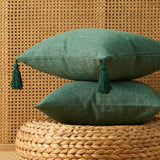 1/2Pcs Green Throw Pillow Covers Cotton Linen Sofa Pillow Cover with Tassel Boho Gift Farmhouse Pillowcase Christmas Home Decor